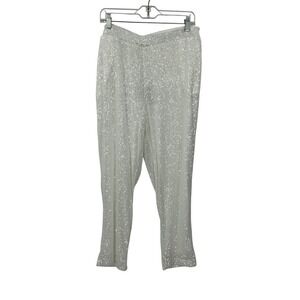 Cable & Gauge Sequin Pants Party‎ Sparkle White Trousers XL #1176